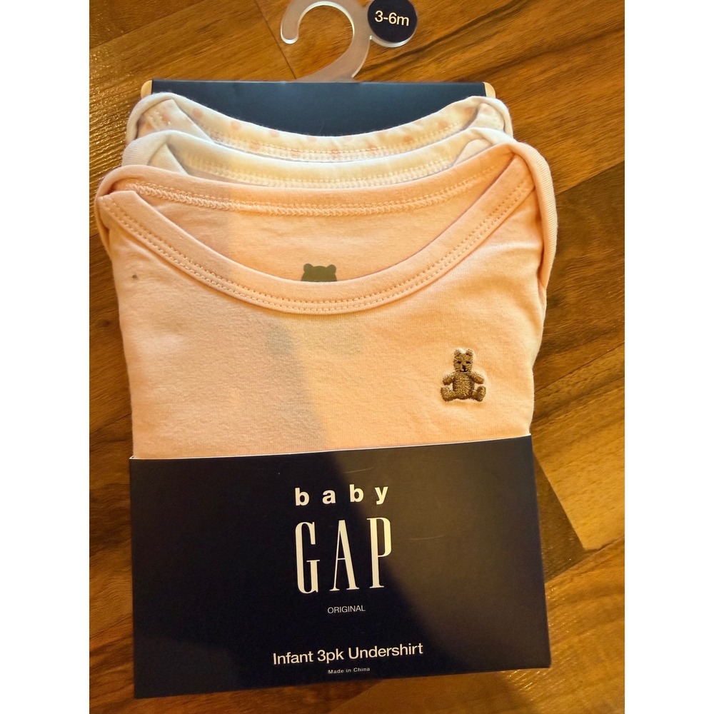 Baby GAP Bodysuits Infant 3-6M Pink White polka dot NWT 3pk Bear Undershirts